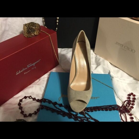 New Suede stacked peep toe heels - Picture 2 of 4